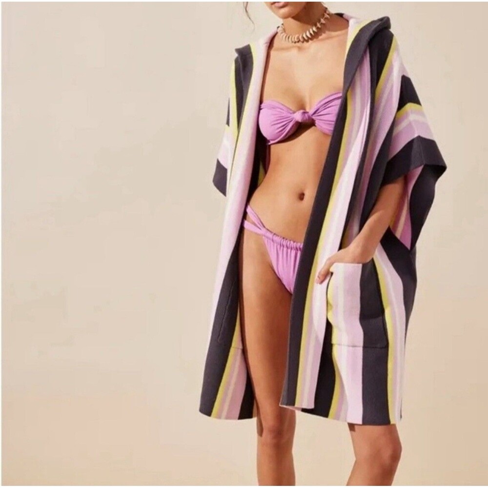 Free People O/S All I Need Striped Knit Hooded Poncho